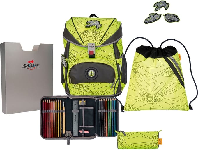 DerDieDas Schooltas ErgoFlex Superflash Neon Schulranzenset 5-delig Neon Fighter Neongeel