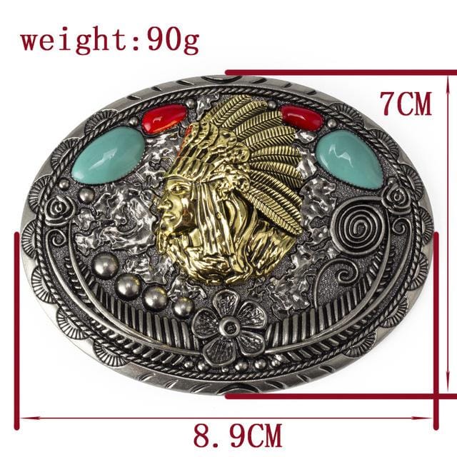 Boucle de ceinture Yonbaody Portrait de chef de tribu aborigène Motif Amérindiens Pierre Précieuse - Kit Ceinture Bricolage Accessoires de Remplacement Construction Durable Haute Qualité Utilisation Quotidienne Pratique gray