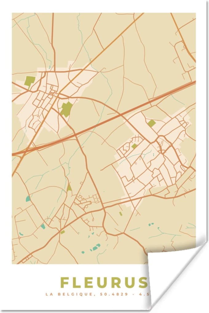 Poster België - Fleurus - Kaart - Stadskaart - Plattegrond - 80x120 cm