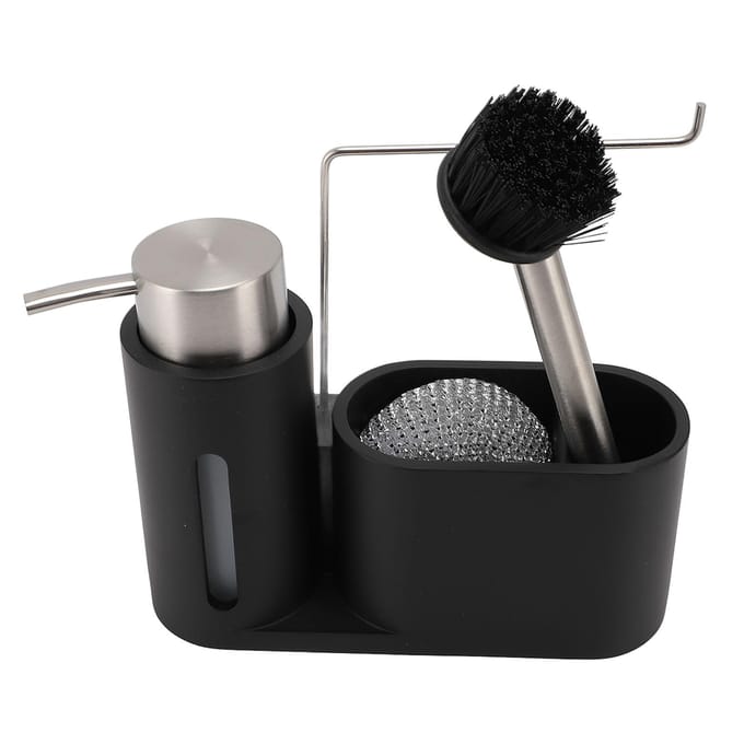 Afwasmiddel Dispenser Set van 3 stuks Afwasmiddel Bal Borstel Opbergrek Keukenaanrecht Diversen gray