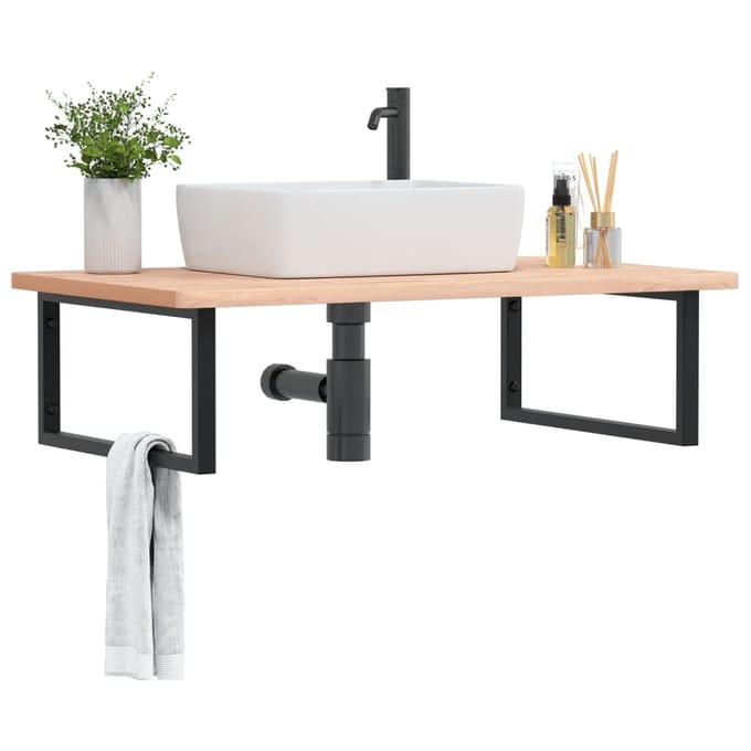 vidaXL - Badkamer - wandschap - staal - en - massief - beukenhout