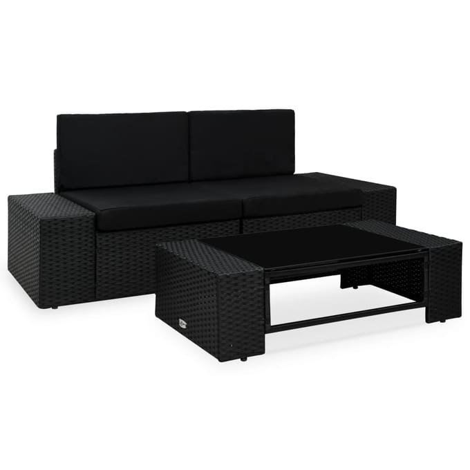 vidaXL - 3-delige - Loungeset - poly - rattan - zwart