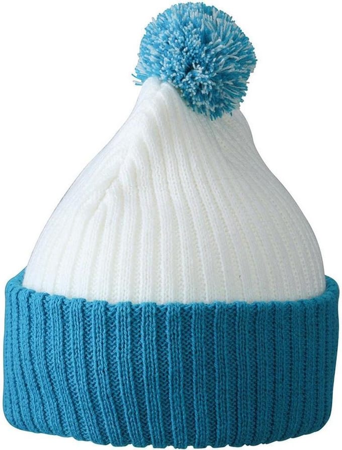 Myrtle Beach - Unisex Gebreide Muts met Pompom (Wit/Blauw)