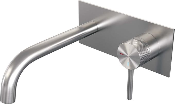Brauer Brushed Carving inbouw wastafelmengkraan met gebogen uitloop en afdekplaat model A1 RVS geborsteld PVD