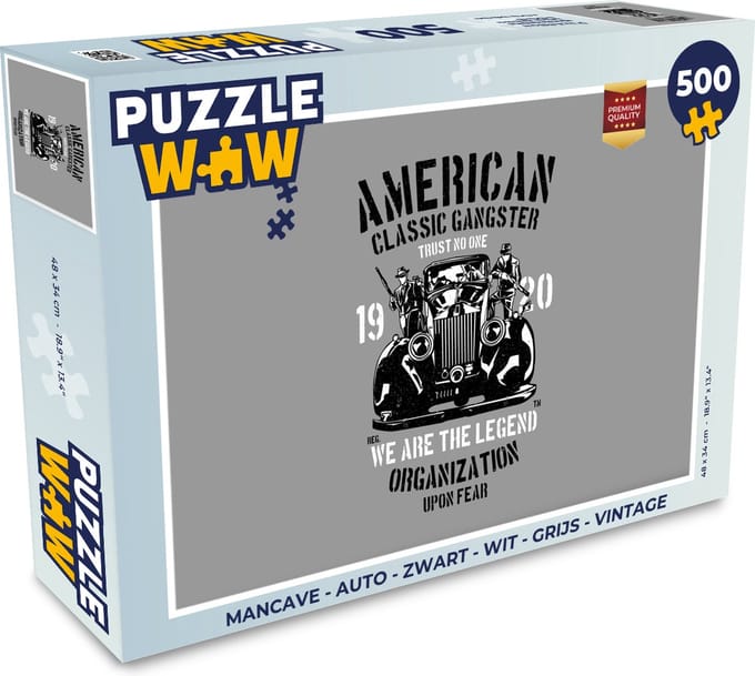 Puzzel Mancave - Auto - Zwart - Wit - Grijs - Vintage - Legpuzzel - Puzzel 500 stukjes