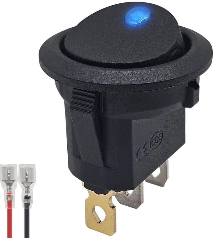 ProRide Wipschakelaar ON-OFF KCD2-12 - met Aansluitkabel - 3 pins - Rond - 12V/20A - LED indicator Blauw