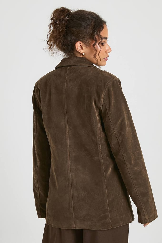 boohoo Dames Suede Look Cinched Blazer | Taupe | Maat: 8