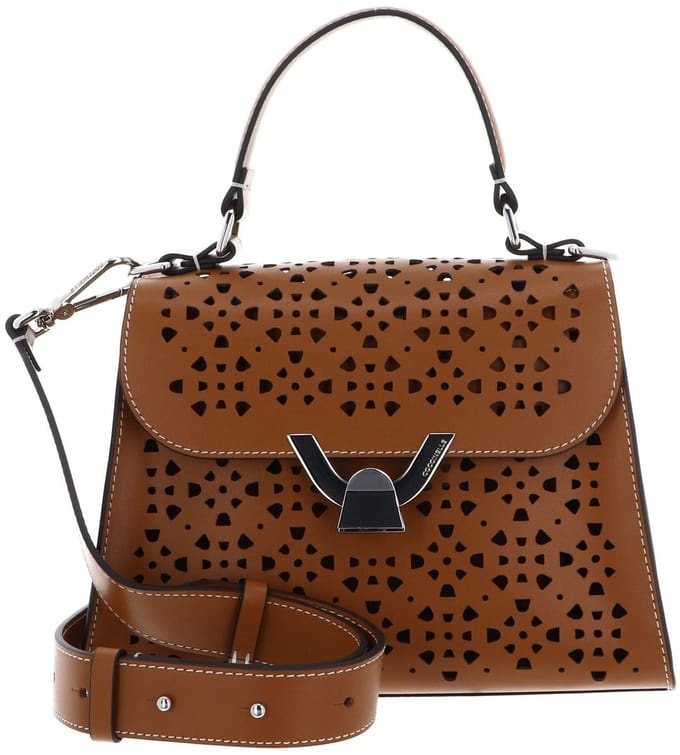 COCCINELLE Leren Schoudertas Handtas Dew Cow Perforation Handbag Cuir Bruine