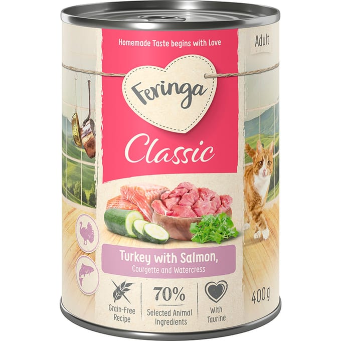 6x400g Zalm/Kalkoen Classic Meat Menu Feringa Kattenvoer