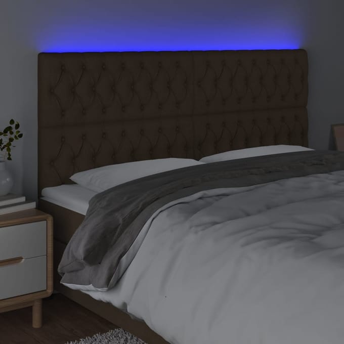 vidaXL - Hoofdbord - LED - 180x7x118/128 - cm - stof - donkerbruin