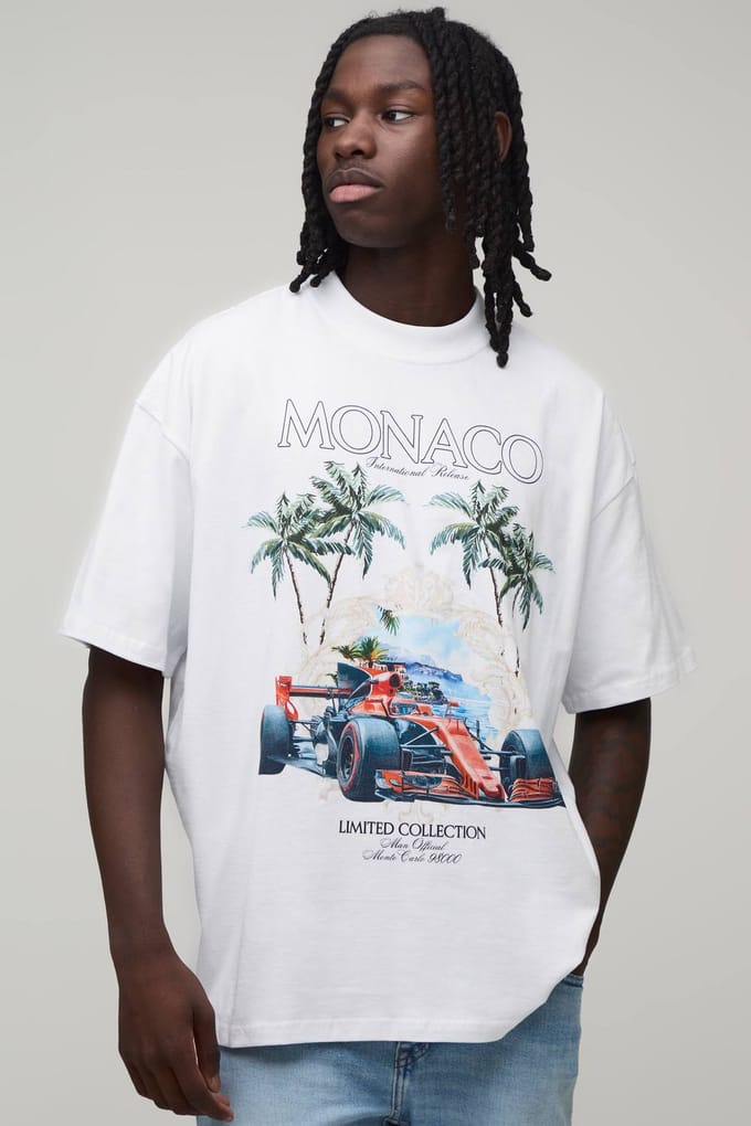 Wit Oversized T-shirt Met Monaco Racing Print | White | Size Small