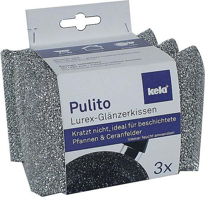 Kela Keuken - Pulito Schuurspons Set van 3 Stuks - Polyester - Zilver -