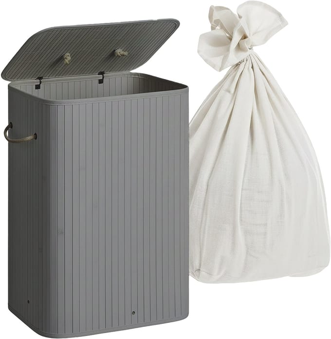 Wasmand met deksel - 80 liter - opvouwbaar - grijs