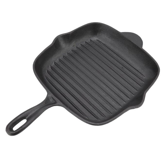 Gietijzeren Grillpan Grote Capaciteit Dubbele Uitloop Vierkant Steak Bacon Pan voor Thuis Kamperen Paniek 26CM gray