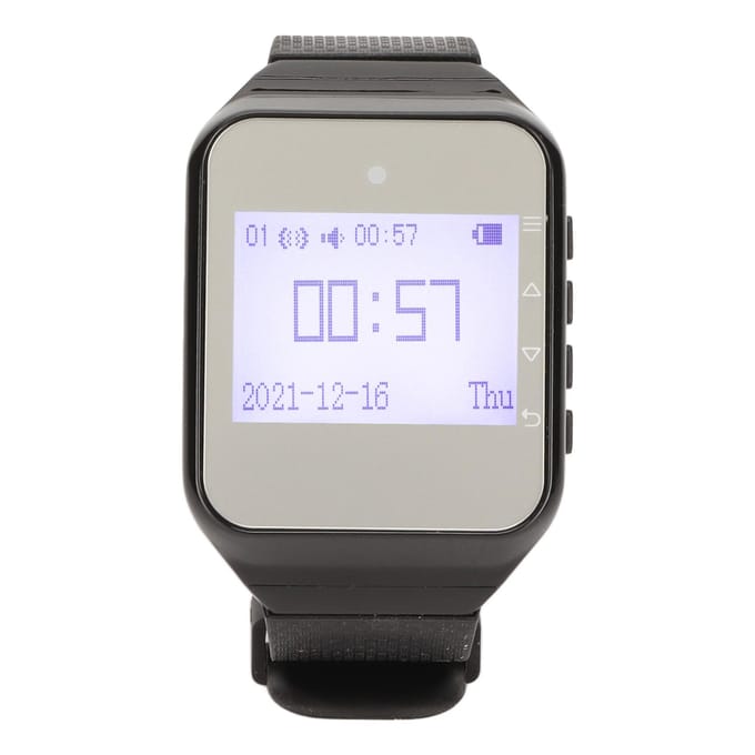 Montre Pager Affichage LCD Calendrier Alarme à un bouton Vibration Système d'appel sans fil pour la restauration US Plug noir