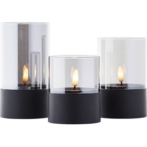 Brilliant Bougie LED Buiten Tafellamp 3-delige Set - Zwart/Rookglas, Hoogte 10/12,5/15 cm, Met Timerfunctie, Moderne Sfeervolle LED Kaarsen voor in de Tuin & op het Balkon