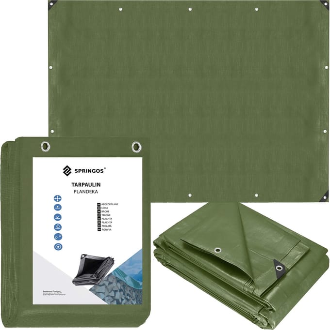 Springos Afdekzeil | Dekzeil | Zeildoek | Waterdicht | PVC | 2 x 4 m | 120 g/m2 | Groen