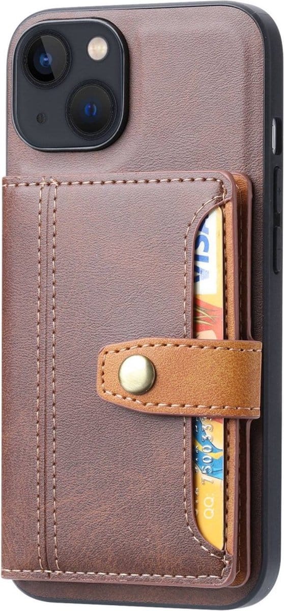 Peachy Card Wallet kunstleer hoesje geschikt voor iPhone 14 Plus - bruin