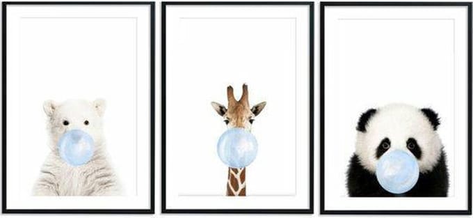Kinderkamer/babykamer posters – 3 stuks - 30x40 cm – IJsbeer, giraffe & panda