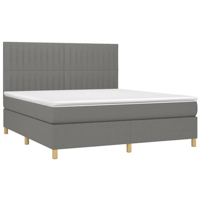 vidaXL - Boxspring - met - matras - en - LED - stof - donkergrijs - 160x200 - cm
