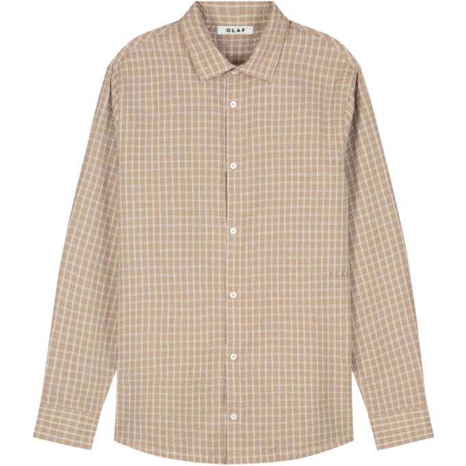 Olaf Checked Seersucker Ls Shirt Lange Mouw Overhemden Beige M240308