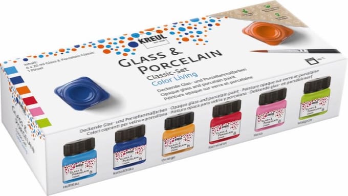 Kreul - glass & porcelain verf - 6 kleuren van 20ml - 1 penseel