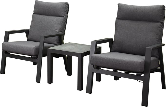 Vegas lounge balkonset 3 delig verstelbaar aluminium antraciet