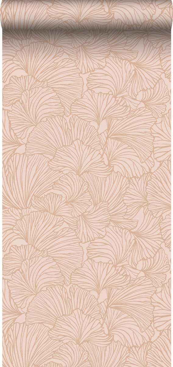 ESTAhome behang ginkgo bladeren terracotta roze - 53 cm x 10.05 m - 139489