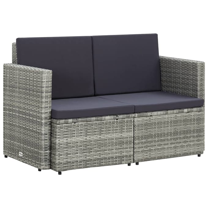 vidaXL - Tuinbank - 2-zits - met - kussens - poly - rattan - grijs