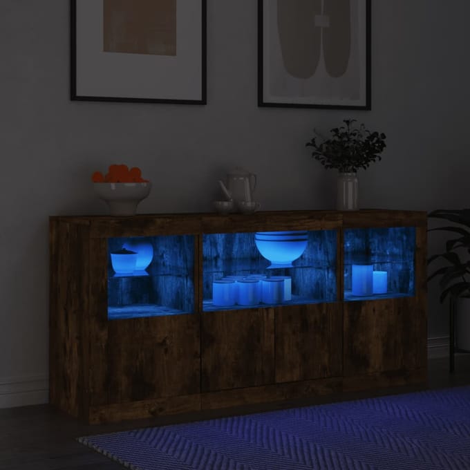 vidaXL - Dressoir - met - LED-verlichting - 142,5x37x67 - cm - gerookt - eikenkleur