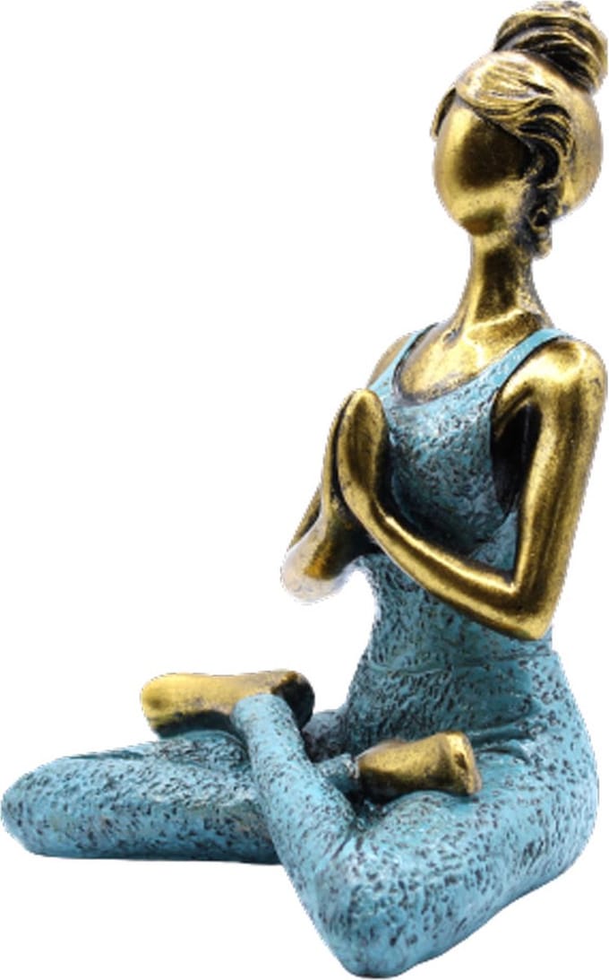 Yoga Beeldje - Vrouw - Turquoise & Brons - 24x13x16cm - Handgemaakt