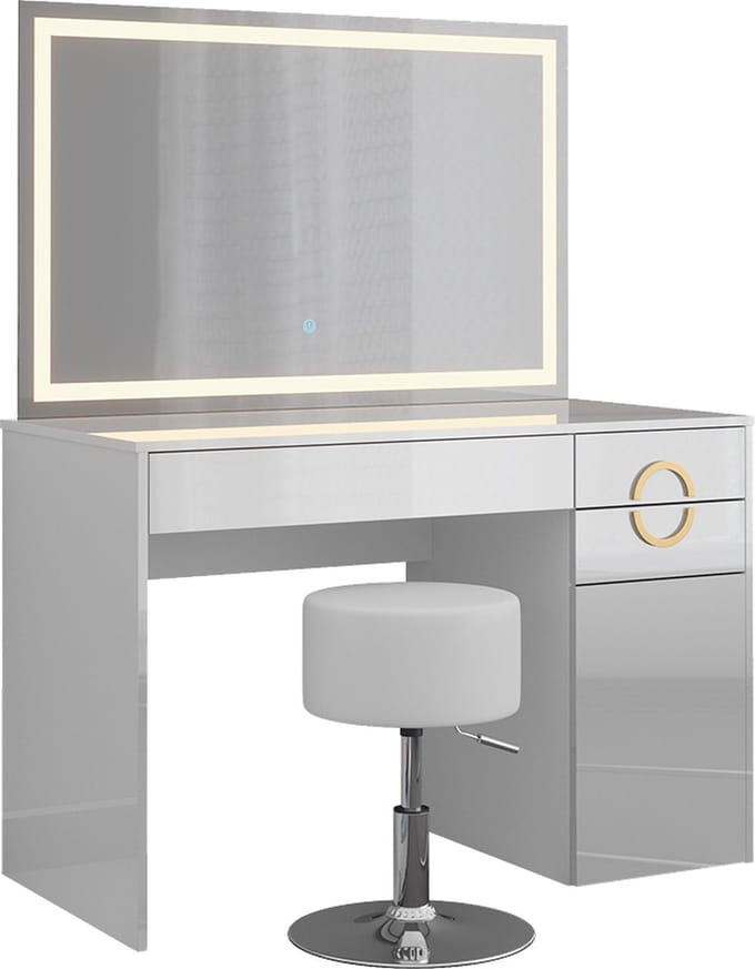 Vicco Kaptafel set met kruk Adela, Wit, 115 cm met LED-spiegel en kruk