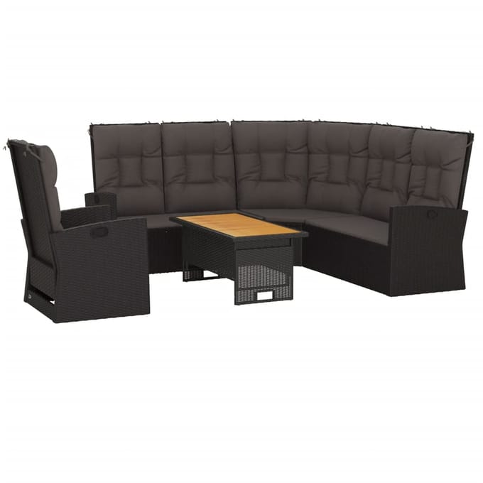 vidaXL - 3-delige - Loungeset - met - kussens - poly - rattan - zwart