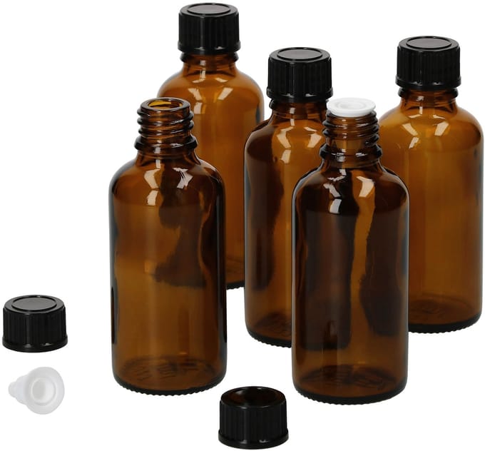 Set van 5 apothekersflessen Glazen fles bruin 50ml met druppeldeksel