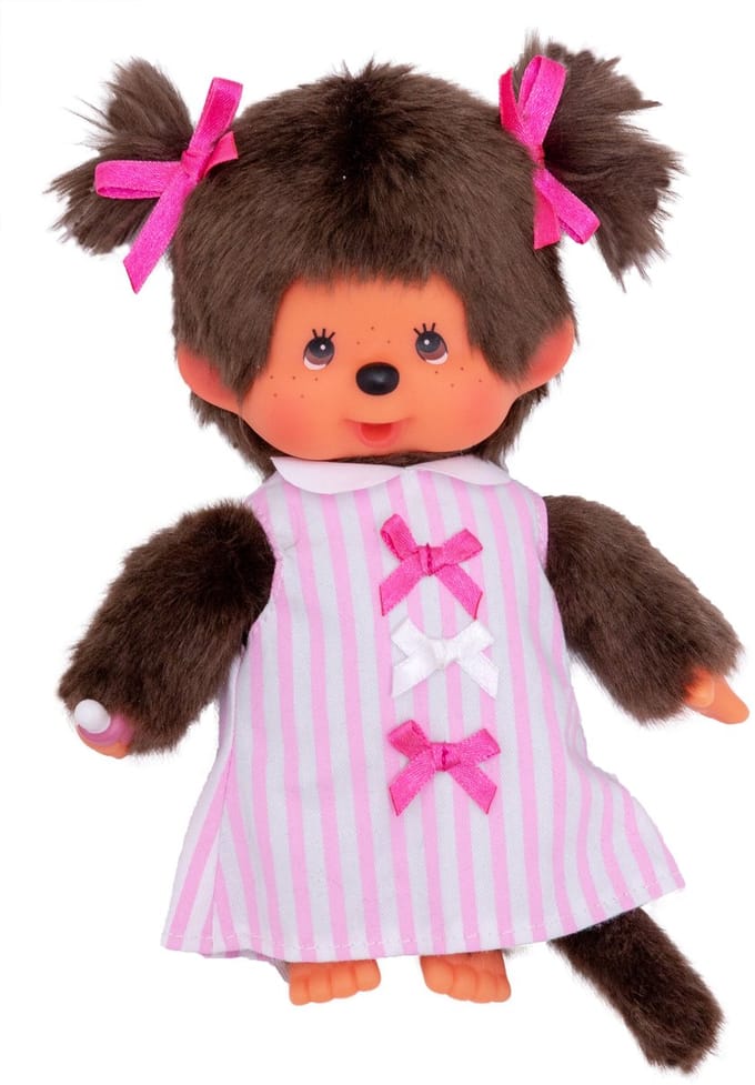 Monchhichi - Monchhichi Meisje met Roos Gestreept Jurkje 20 cm