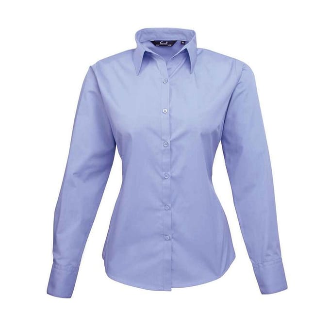 Premier Dames/Dames Popeline Blouse met Lange Mouwen (Middenblauw)