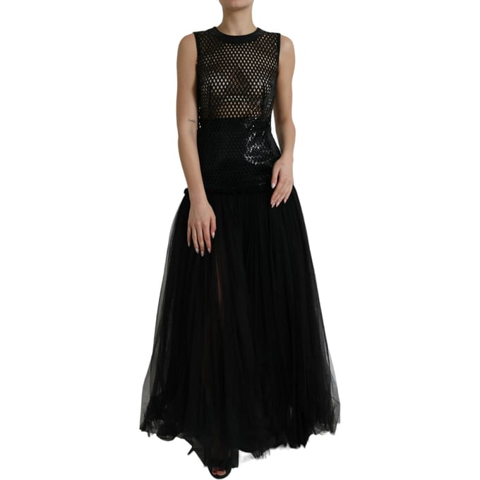 Pailletten Mesh Tüll Maxi Jurk