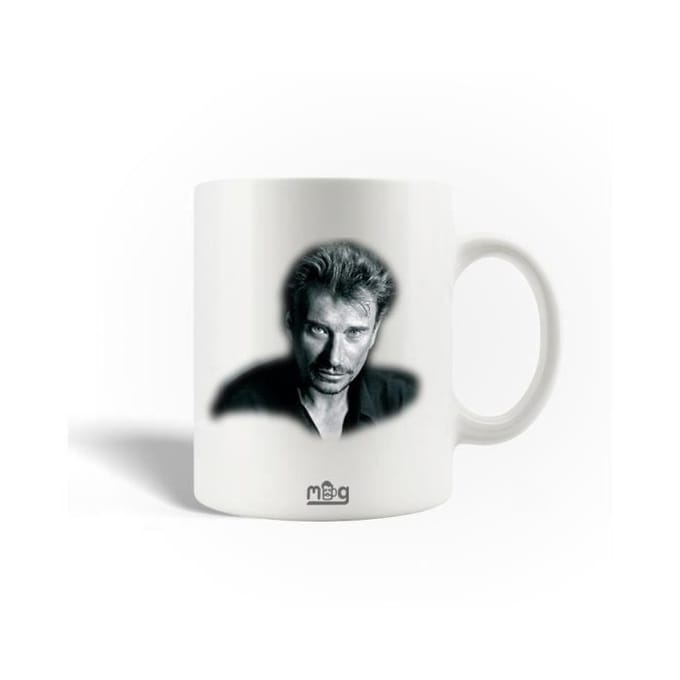Mug en Céramique - Johnny Hallyday - 30cl - Blanc - Compatible Lave-Vaisselle - Rond