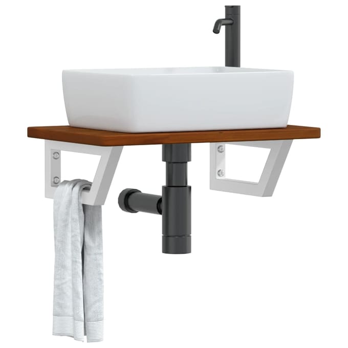 vidaXL - Badkamer - wandschap - staal - en - massief - eikenhout