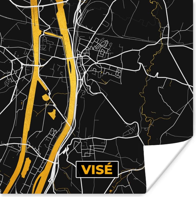 Poster Visé - Kaart - Stadskaart - Plattegrond - Black & gold - 75x75 cm
