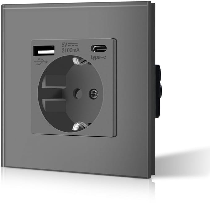 Wandstopcontact met USB en type C - 3-in-1 Inbouwstopcontact