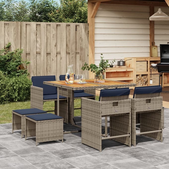 vidaXL - 9-delige - tuinset - met - kussens, - grijs - polyrotan