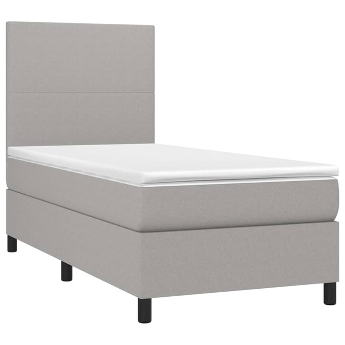 vidaXL - Boxspring - met - matras - en - LED - stof - lichtgrijs - 80x200 - cm