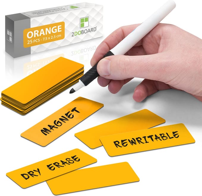 25 Whiteboard Magneten Balk 7,5 x 2,5 cm Oranje - Herschrijfbaar