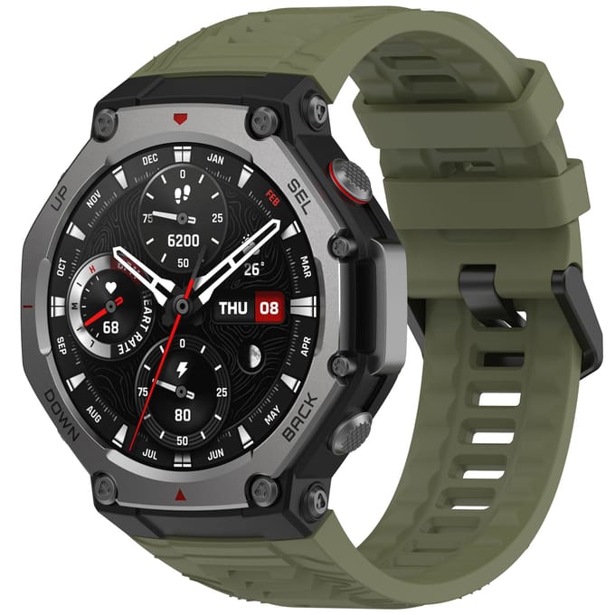 Strap-it Siliconen smartwatch bandje met gespsluiting - geschikt voor de Amazfit T-Rex 3 (olijfgroen)