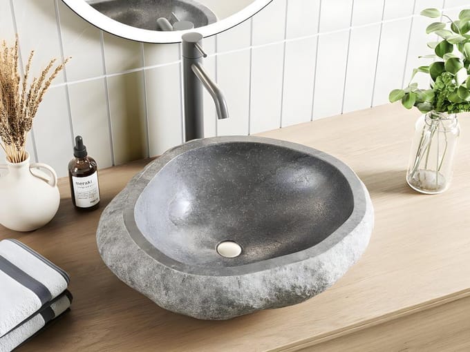 Vente-unique Badkamerwastafel van riviersteen STONE - Kleur grijs