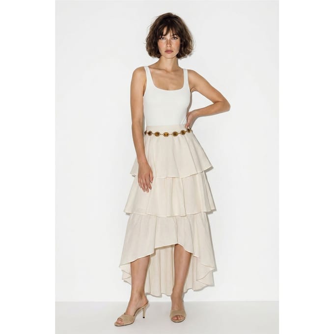 Hoog Taille Katoenen Poplin Midi Rok