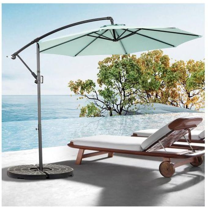 Parasol extérieur rectangulaire double face de 4,5 m avec manivelle (vert clair) (sans pied) groen