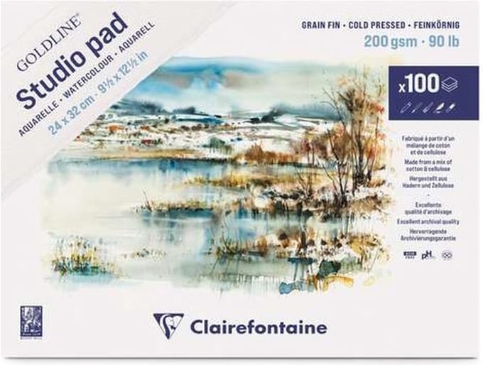 Clairefontaine Goldline - Aquarelpapier - Studio Pad - 200 g - Cold pressed - 24 x 32 cm - 100 vel