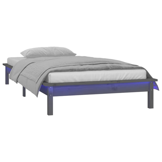 vidaXL - Bedframe - LED - massief - hout - grijs - 100x200 - cm